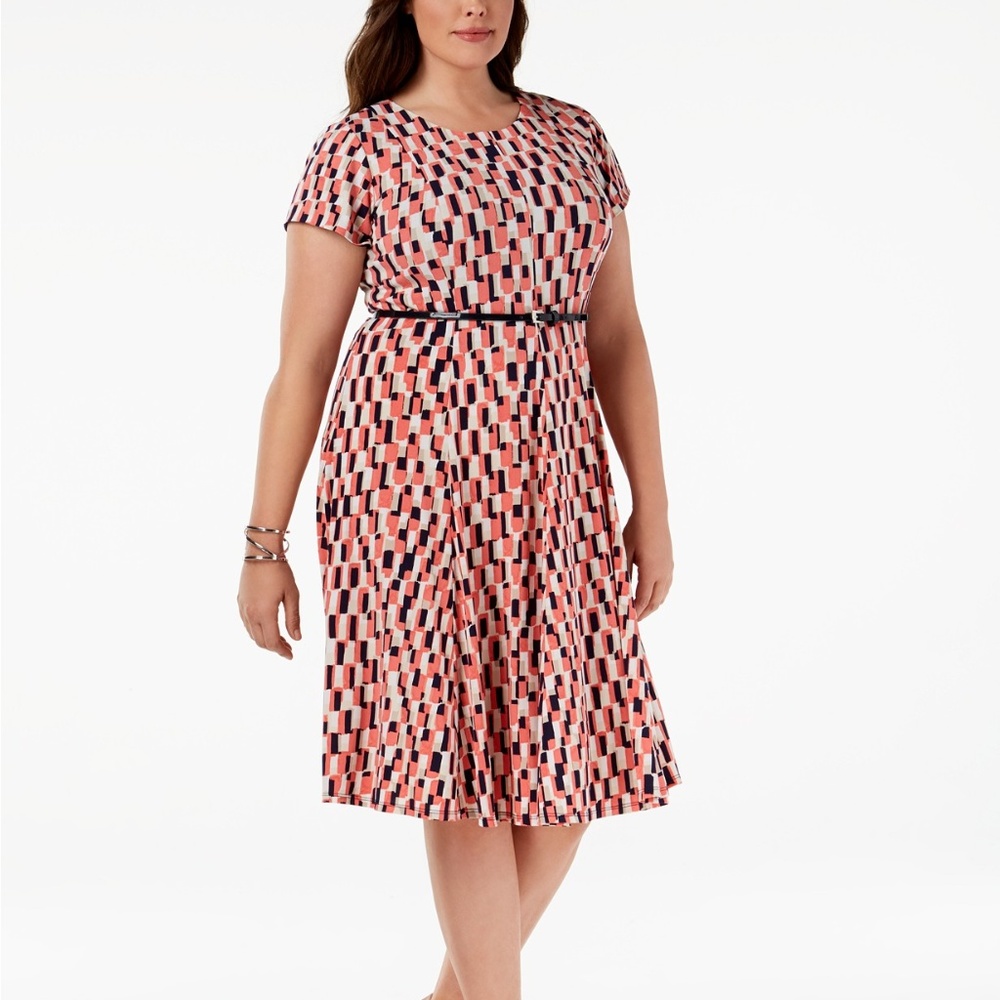 Jessica Howard Pink and Black Geometric Midi Dress